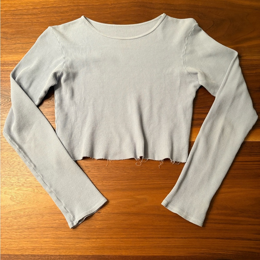 PacSun Cropped Waffle Longsleeve in Baby Blue